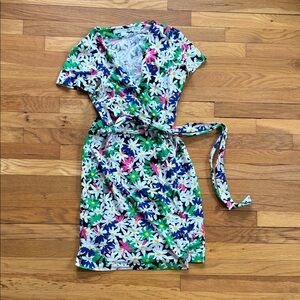 DVF Wrap Dress 8 Julian Floral Garden Spring Short Jersey Sleeve Cotton Silk Tie